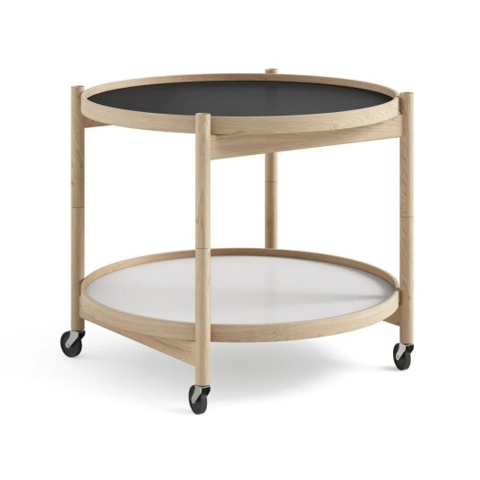Brdr. Krüger Bølling Tray Table model 60 rullebord base, ubehandlet eikestativ Brdr. Krüger Bølling Tray Table model 60 rullebord base, ubehandlet eikestativ