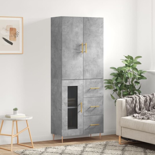 vidaXL Highboard betong grå 69,5x34x180 cm konstruert tre 8720845412005
