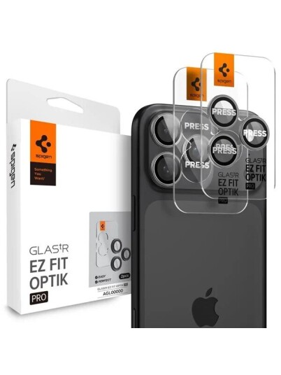 Spigen Optik Pro EZ Fit Ripebestandig Skjermbeskytter for iPhone 14/15/16/17 Pro - Grå, 2-pakning