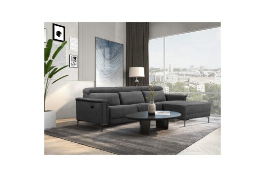 Hjørnesofa 3 seter Lund Antrasitt Belfast stoff Høyre Manuell Recliner Antrasitt Belfast stoff Høyre Manuell Recliner