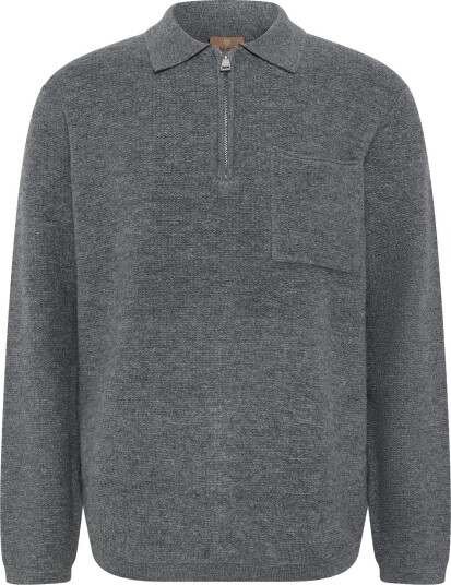 Mos Mosh Gallery Mmgryan Soft Polo Zip Knit CHARCOAL MELANGE XL