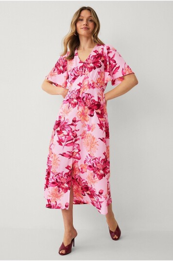 Ellos Collection   Maxikjole med draperte volangermer   Rosa