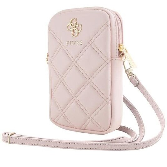 Deklas Guess Pu Quilted 4G Metal Logo Wallet Phone Bag Zipper Rožine