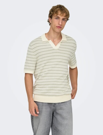 ONLY & SONS Onstilo Life Reg Ss Split Neck Knit Noos Cream XS