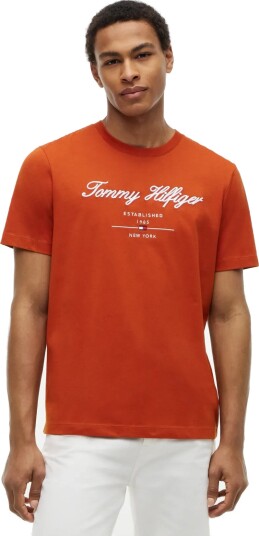 Tommy Hilfiger Script Logo Tee Orange L Tommy Hilfiger Script Logo Tee Orange L
