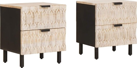 Nattbordskap 2 pcs Hvit 40 x 33 x 46 cm Massiv mango tre Nattbordskap 2 pcs Hvit 40 x 33 x 46 cm Massiv mango tre