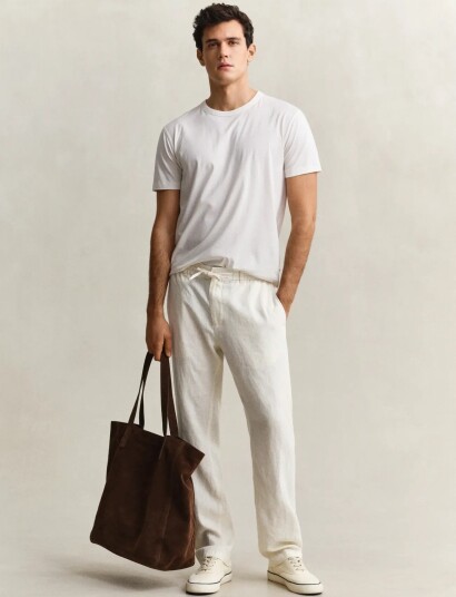 GANT Reg Linen Ds Pants   Cream   XXXL