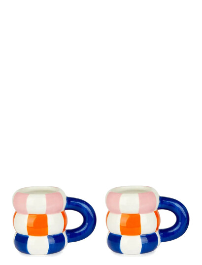Balvi Sæt Med 2 Keramiske Kaffekopper Flyder, Blå - Multi/patterned - 7.5 CL