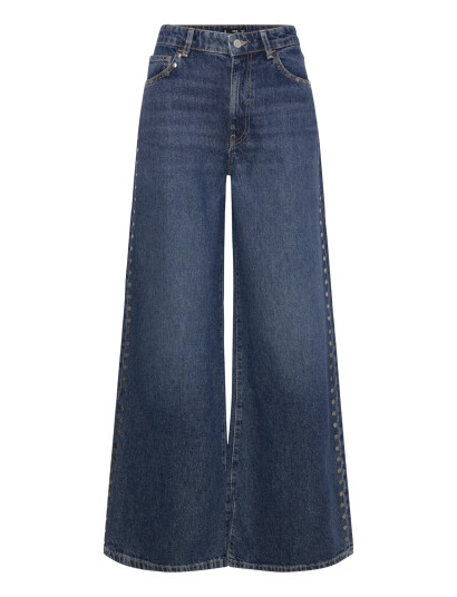 Mango Wide-Leg Studded Jeans - Blue - 34