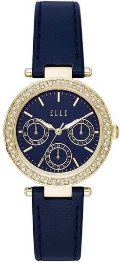 Elle Dameklokke ELL23003 Marais Blå/Lær Ø34 mm