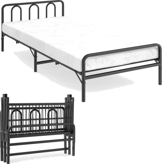 Sammenleggbar sengeramme med gel minneskummadrass – svart 200x90 cm