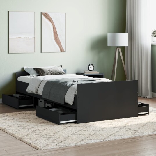 vidaXL Sengeramme med hode- og fotgavl svart 90x190 cm 8721012157675