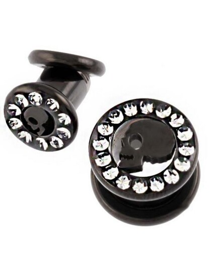 Aab Dead Head Svart Piercing Tunnel med Stener Strl 10 mm