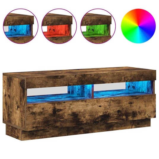 vidaXL TV-benk med LED-lys røkt eik 100x35x40 cm