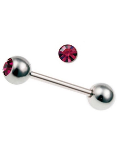 Pen Tungepiercing med Mørk Rosa Sten Strl 1.6 x 14 med 5 mm kule