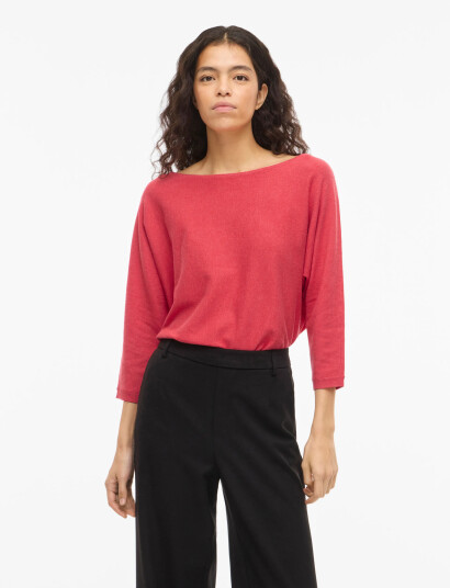Vila Vimalu Boatneck 3/4 Sleeve Knit Top Noos Coral M Vila Vimalu Boatneck 3/4 Sleeve Knit Top Noos Coral M