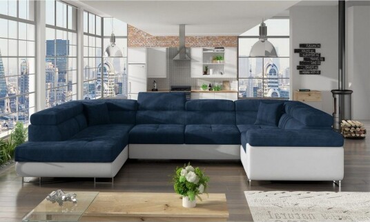 Seksjon Eltap Letto 340x202x90 cm Kronos 09 Soft 17 Mørk Blå Hvit Venstre