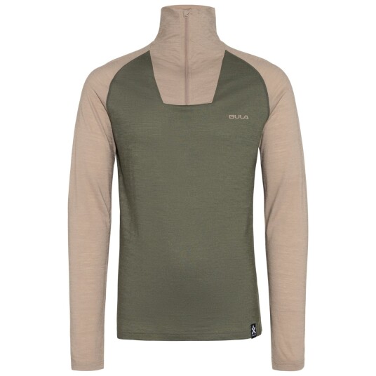Bula Men's Retro Merino Wool Halfzip Sweater Dolive L