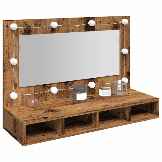  Speilskap med LED gammelt tre 90x31,5x62 cm