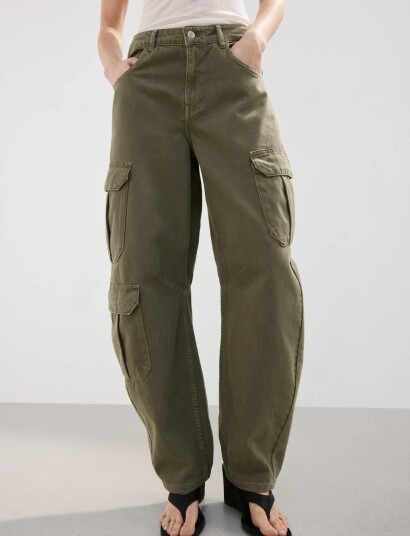 Mango Pocket Cargo Jeans Khaki green 36 Mango Pocket Cargo Jeans Khaki green 36