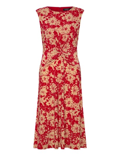Lauren Ralph Lauren Floral Twist Front Stretch Jersey Dress   Red   42