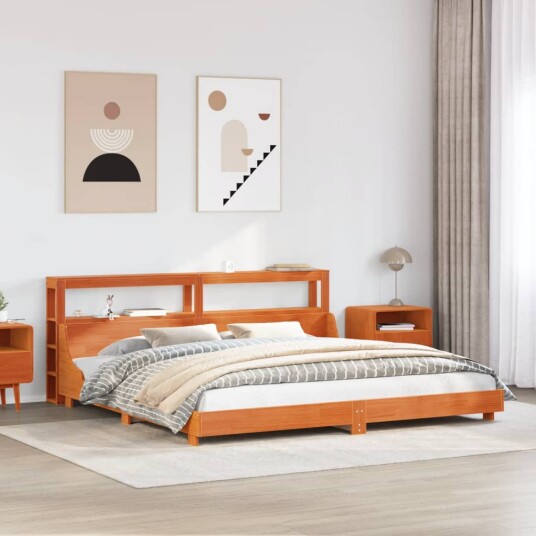 Sengeramme uten madrass voksbrun 200x200 cm heltre furu 3306410 Sengeramme uten madrass voksbrun 200x200 cm heltre furu 3306410