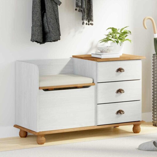  Oppbevaringsbenk til inngang Hvit 100 x 39 x 62 cm Heltre furu
