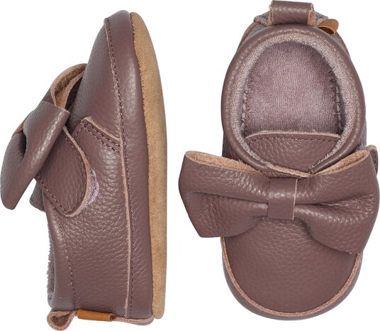 Melton Bow Leather Slippers   Brown   23/24