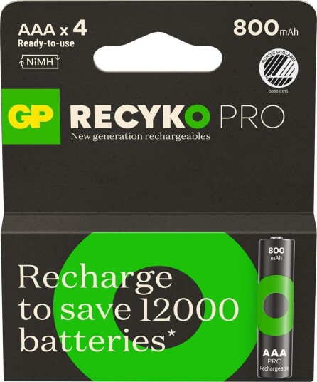 GP Recyko Pro NiMH-batteri AAA HR03 800mAh 4-pk