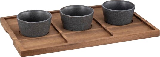 Modern House Nord serveringsbrett med skål 3 stk 45x29,5 cm akasietre/varm grå