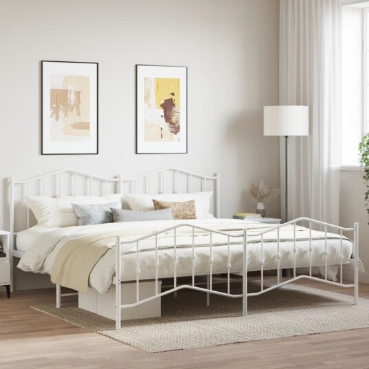 vidaXL Sengeramme i metall med hode- og fotgavl hvit 200x200 cm 8721012211728 vidaXL Sengeramme i metall med hode- og fotgavl hvit 200x200 cm 8721012211728