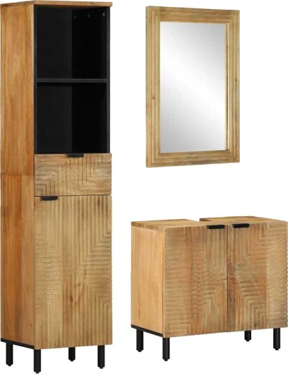 Vidaxl Baderomsskapsett 3 deler brun heltre mango 3310007 Vidaxl Baderomsskapsett 3 deler brun heltre mango 3310007