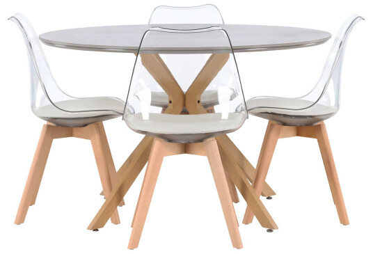 Venture Design Piazza & Edvin spisegruppe Transparent/grå 4 stoler & bord 120 cm