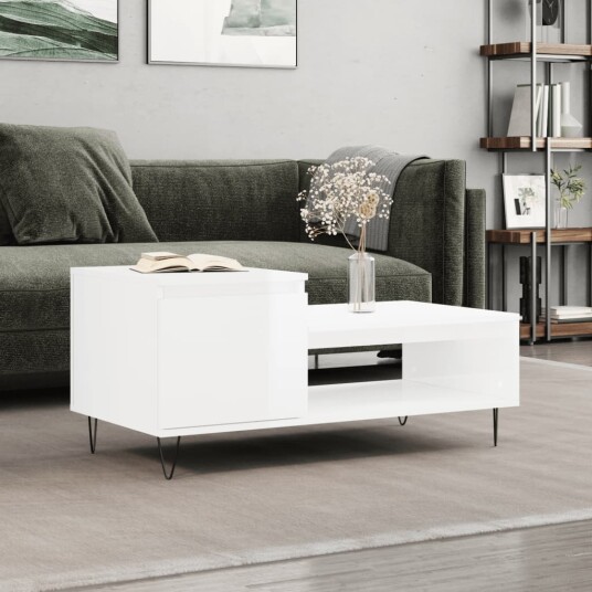 Salongbord høyglans hvit 100x50x45 cm konstruert tre 8721012111417