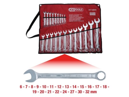 Ks Tools Kombinasjonsnøkkelsett 21 Deler Krom-Vanadium Stål 3,8 Kg