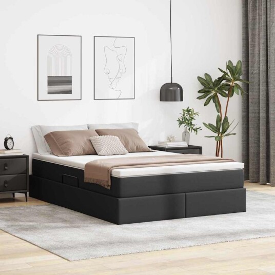 vidaXL Seng med lagring og madrass Svart 152 x 203 cm Kunstlær