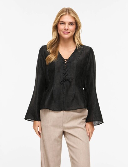 Vila Vicina L/S V Neck Lacing Top Black 34 Vila Vicina L/S V Neck Lacing Top Black 34