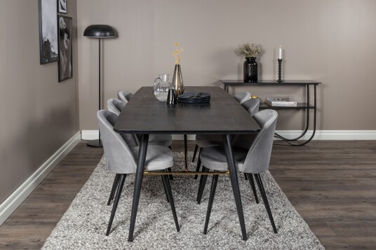 Venture Home Spisegruppe Deniall Forlengningsbar 180 cm inkl. 6 Luisa Sto Svart/Lysegrå