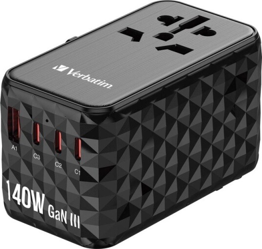Verbatim Uta-10 Reiseadapter 140 W, Universell Gan Iii, 3 Usb-C, 1 Usb-A