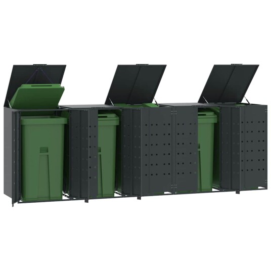 Søppeldunkskur for 5 dunker antrasitt 345x79x117 cm stål Søppeldunkskur for 5 dunker antrasitt 345x79x117 cm stål