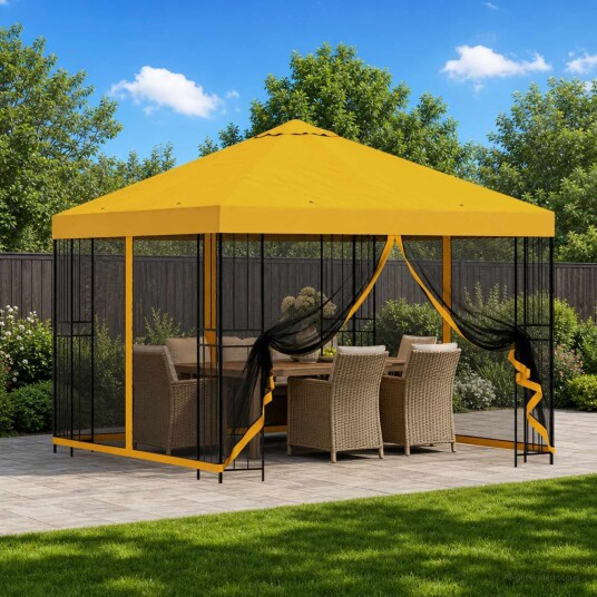 vidaXL Hagepaviljong med sidevegger 3 x 3 m Gul Polyester og stål