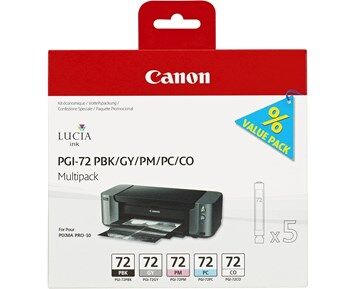 Canon Pgi-72 Pbk/Gy/Pm/Pc/Co Multipack - 5-Pack - Grå, Fotosort, Fotocyan, Fotomagenta, Kromaoptimerer - Original - Blekkbeholder - For Pixma Pro-10, Pro-10S  Pixus Pro-10
