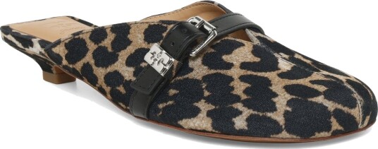 GANNI Sue Kitten Heel Mule Flocked Denim Leo Beige 41 GANNI Sue Kitten Heel Mule Flocked Denim Leo Beige 41
