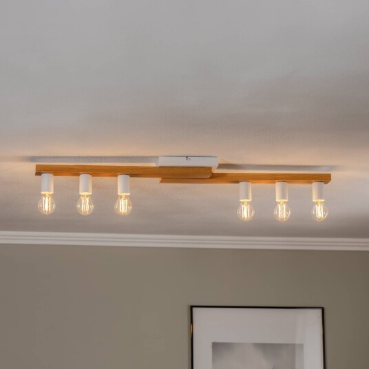 Envostar taklampe Laurent tre/hvit 6 lyskilder