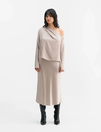 Ahlvar Gallery Hana Satin Silk Skirt - Cream - L