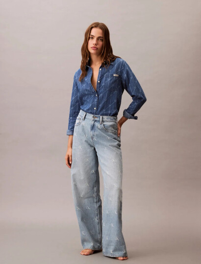 Calvin Klein Jeans The Wide Leg Ck Distressed Indig   Blue   RG/26