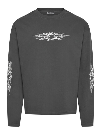 Weekday Great Boxy Graphic Long Sleeve T Shirt Grey L