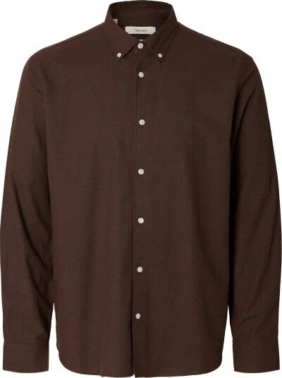 Selected Slmregcole Jay Melange Ls Shirt Noos Brown M