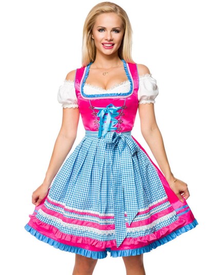 Oktoberfestflørten Luksus Dirndl Korsettkjole med Forkle Strl S