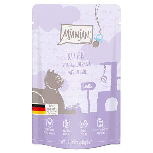 Mjamjam Quetschie Kitten 12 X 125 G Utsøkt Kalvekjøtt Med Lakseolje